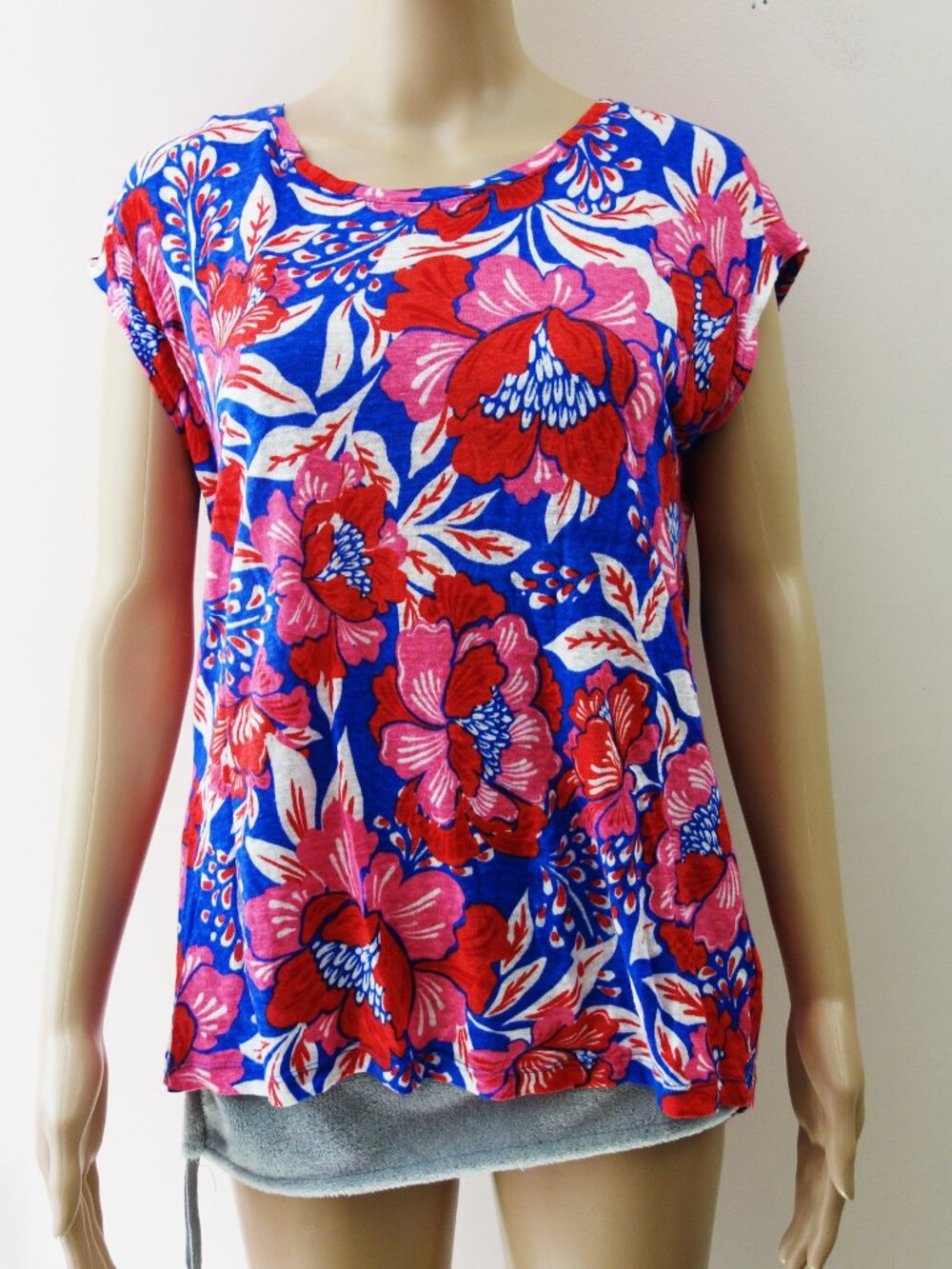 Sigrid Olsen 100% Linen Floral Short Sleeve High Low Button Down Shirt (L) NWOT!